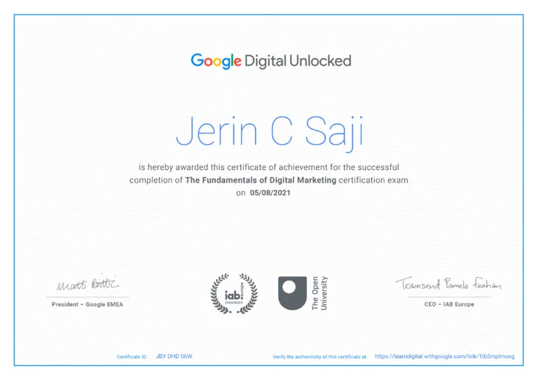 Fundamentals of digital marketing certificate